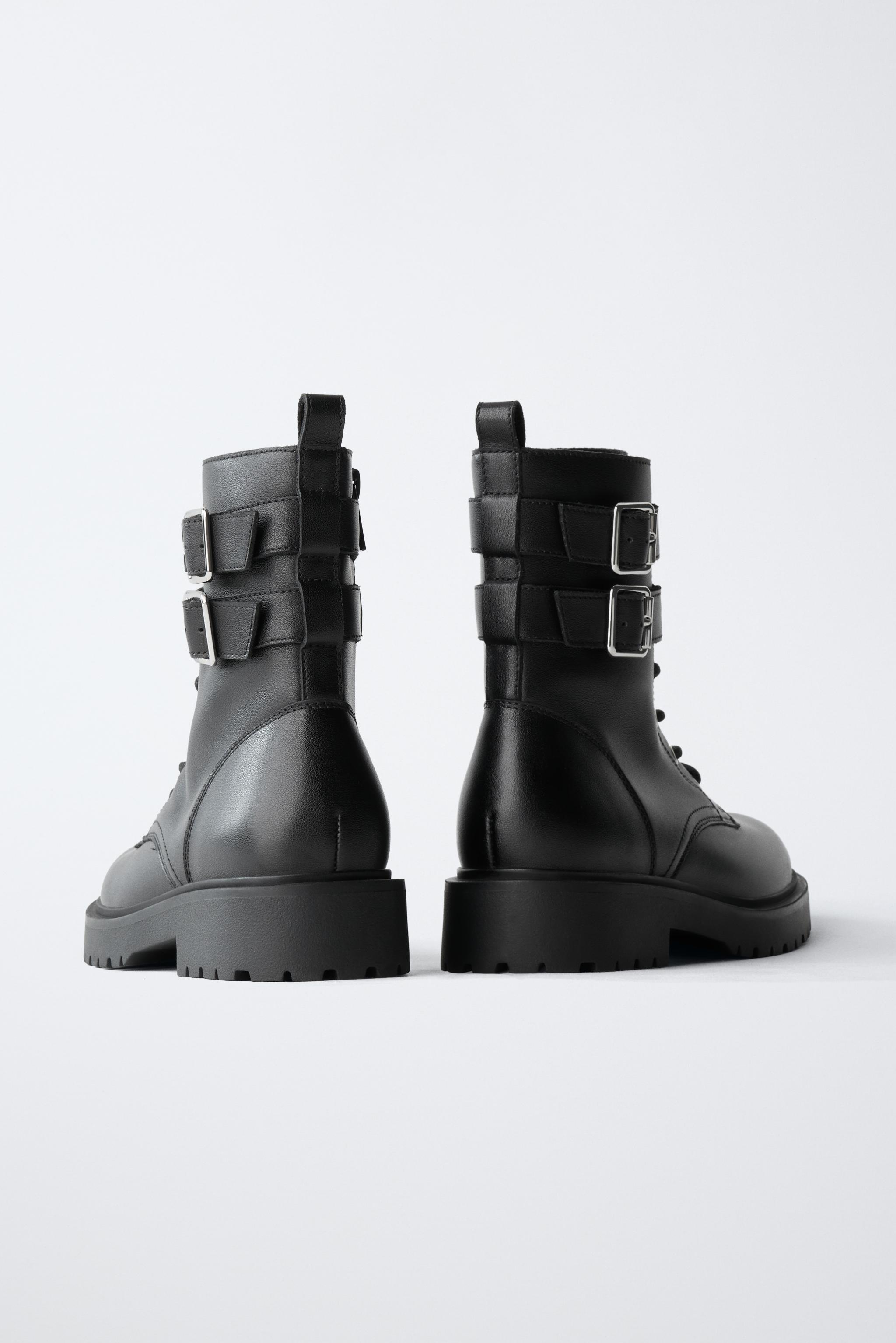 LEATHER DOUBLE-BUCKLE BOOTS
